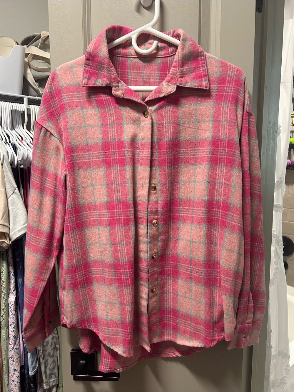 Pink Plaid/Flannel Button-Up Shirt